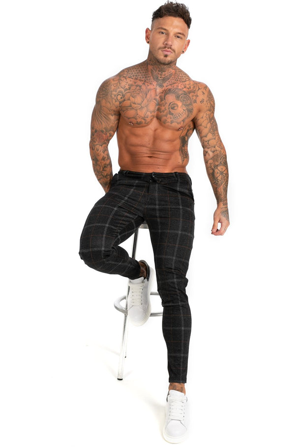 Black Plaid Stretch Chinos - MensFashionsWorld 
