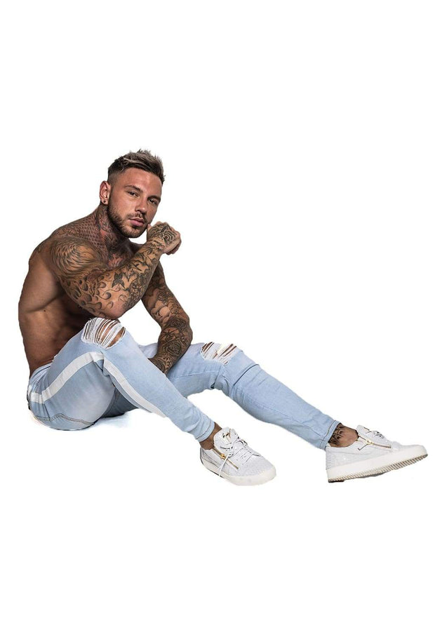 Blue Pants With Side Tape - MensFashionsWorld 