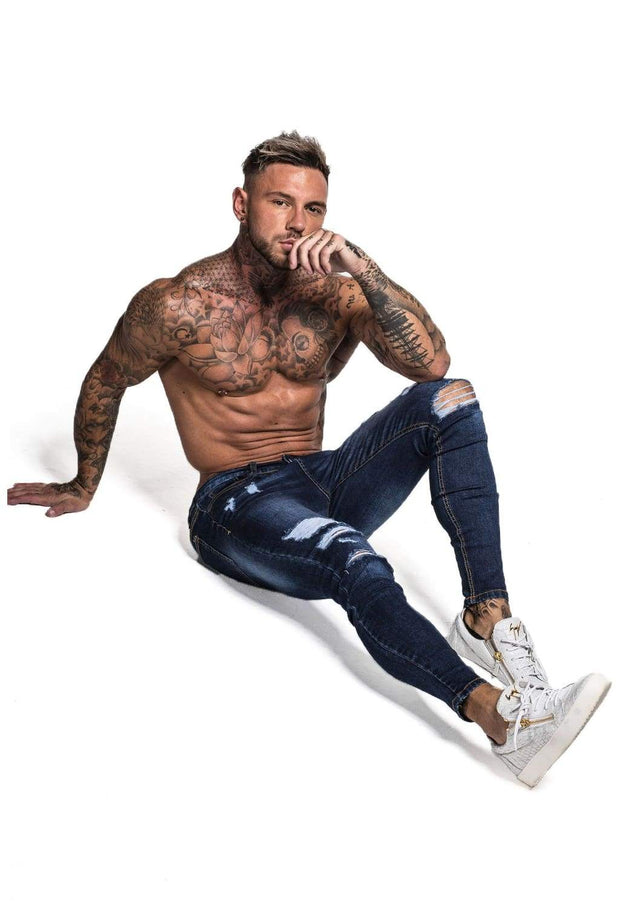 Blue Ripped Stretch Jeans - MensFashionsWorld 