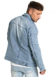 Blue Stripe Print Denim Jacket - MensFashionsWorld 