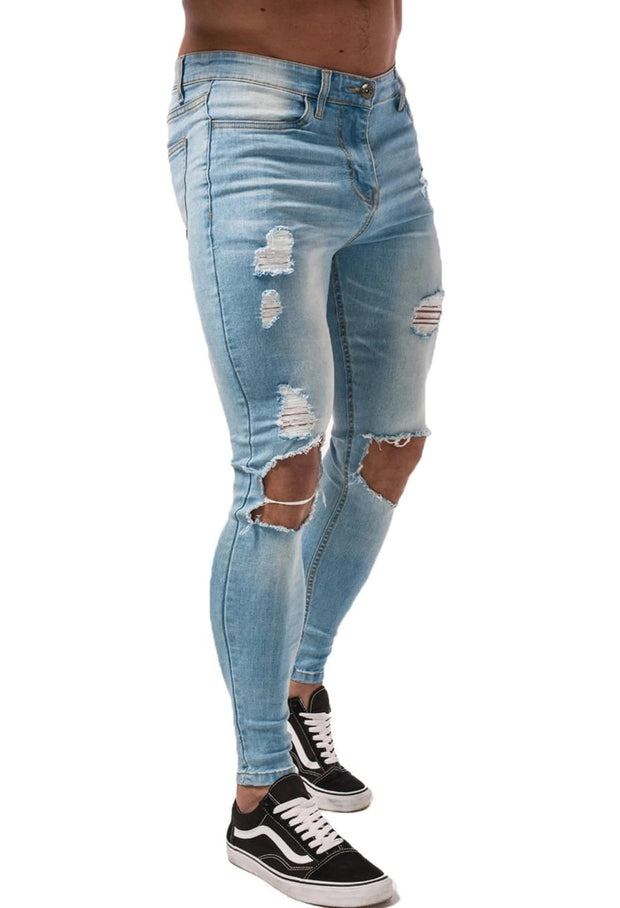 Light Blue Knee Ripped Jeans - MensFashionsWorld 