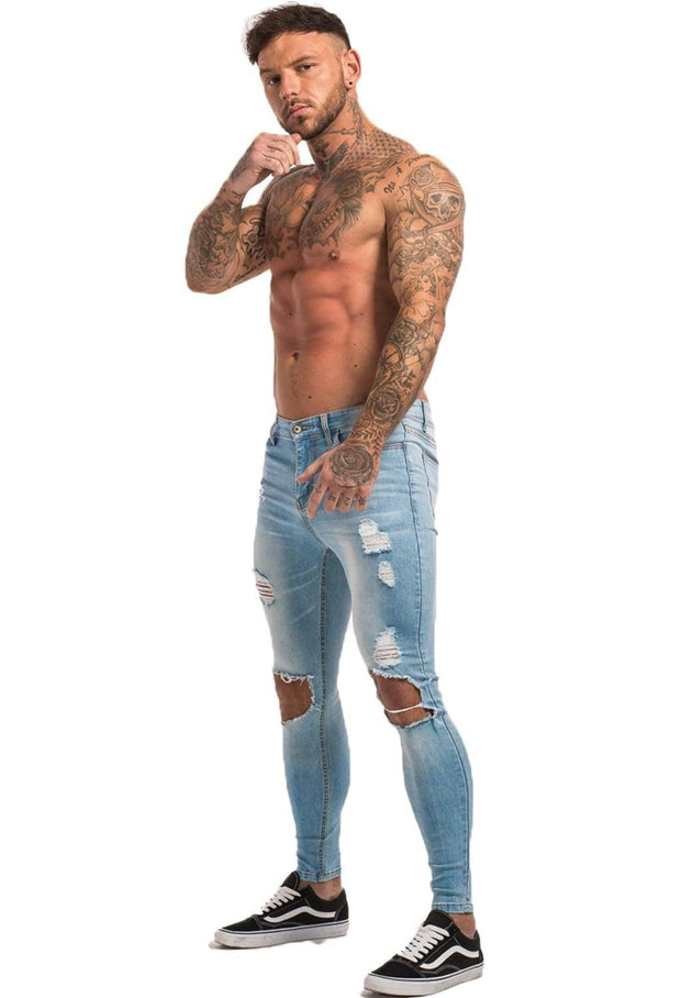 Light Blue Knee Ripped Jeans - MensFashionsWorld 