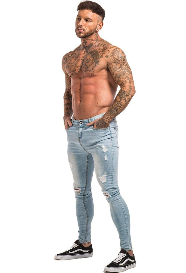 Light Blue Ripped Jeans Skinny - MensFashionsWorld 
