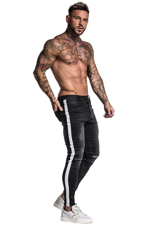 Ripped Jeans With Side Stripe - MensFashionsWorld 