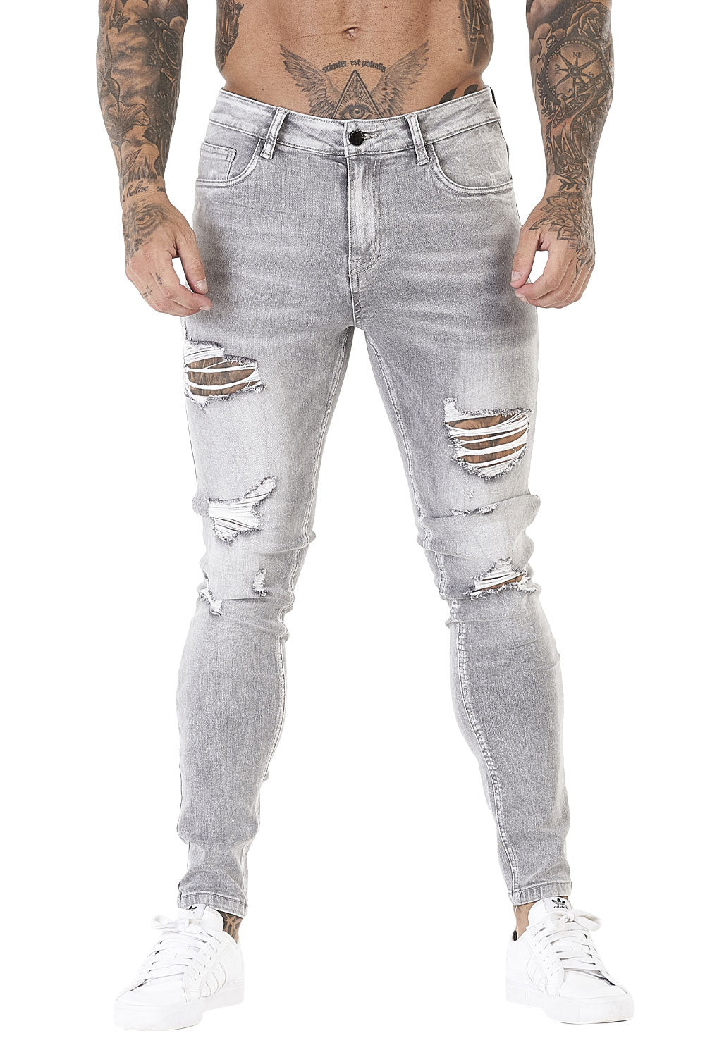 MensFashionsWorld-Skinny Stretch Jeans - Light Grey-2