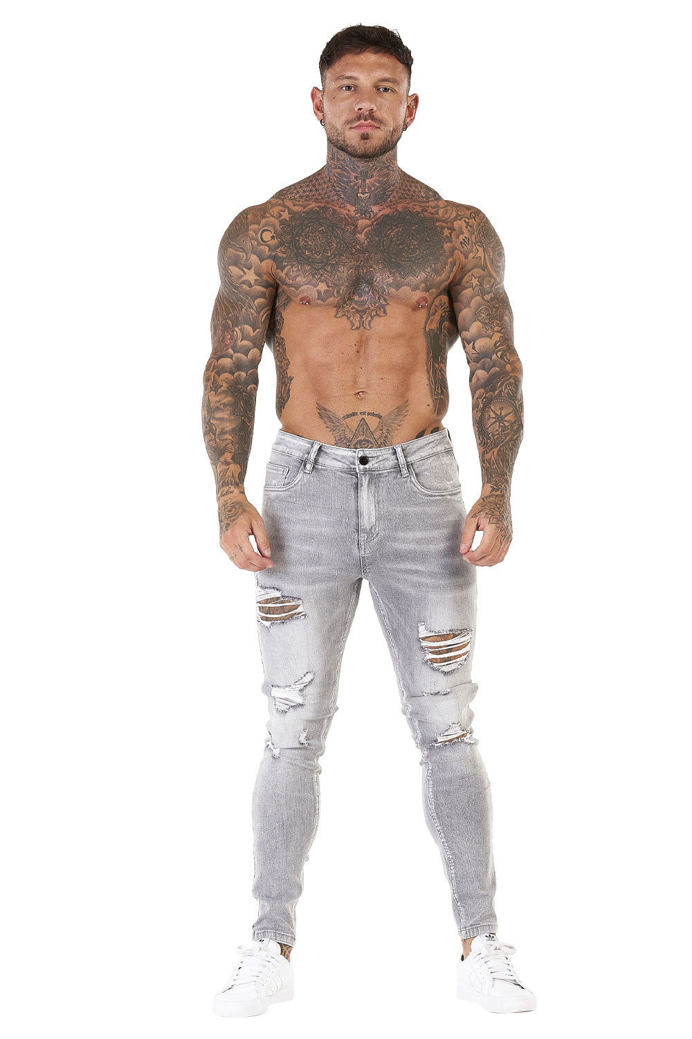 MensFashionsWorld-Skinny Stretch Jeans - Light Grey-3