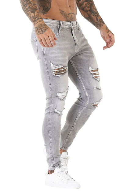 MensFashionsWorld-Skinny Stretch Jeans - Light Grey-4