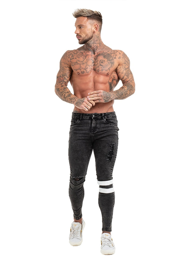 Distressed Skinny Slim Fit Jeans for Men - Black - MensFashionsWorld 