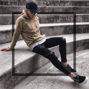Black Stretch Skinny Fit Ripped Jeans for Men