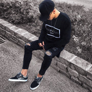 Black Stretch Skinny Fit Ripped Jeans for Men