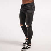Super Skinny Slim Fit Knee Ripped Jeans - Faded Black - MensFashionsWorld 