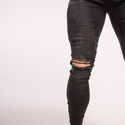 Super Skinny Slim Fit Knee Ripped Jeans - Faded Black - MensFashionsWorld 
