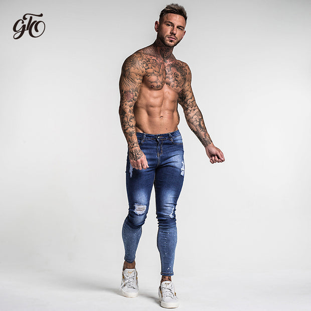 Dark Blue Ripped Stratchable Jeans For Streetwear - MensFashionsWorld 