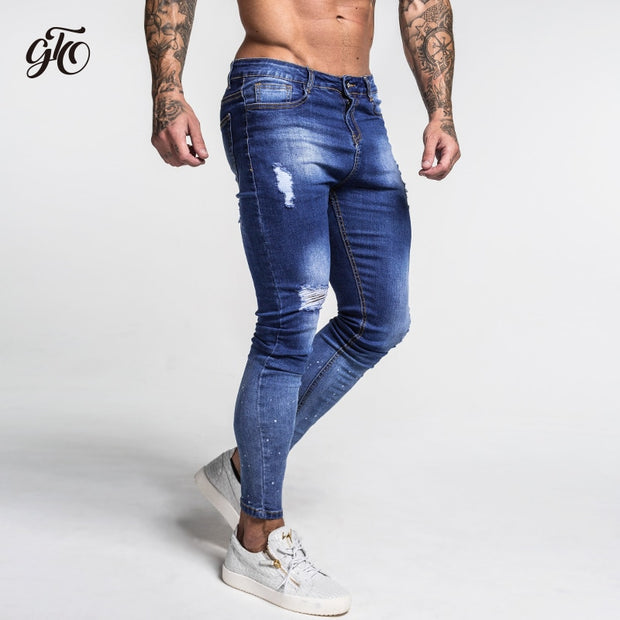 Dark Blue Ripped Stratchable Jeans For Streetwear - MensFashionsWorld 