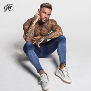 Dark Blue Ripped Stratchable Jeans For Streetwear - MensFashionsWorld 