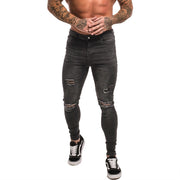 Super Skinny Slim Fit Ripped-Repaired Jeans - Faded Black - MensFashionsWorld 