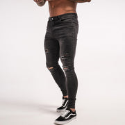 Super Skinny Slim Fit Ripped-Repaired Jeans - Faded Black - MensFashionsWorld 