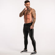 Men's Super Skinny Stretchable Jeans With White Stripe Panel - Black - MensFashionsWorld 